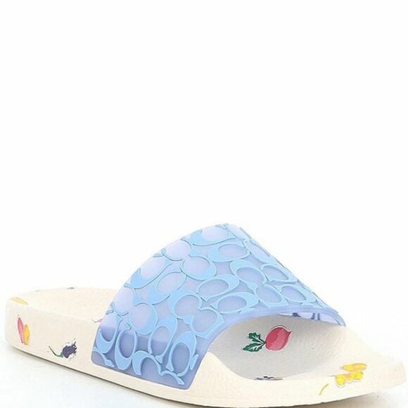 Coach Udele Sport Slides Signature Blue CC's White Floral Bottom Women's 9 NIB - Picture 4 of 5